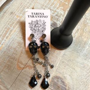 Tarina Tarantino Black Skull Dangle Earrings